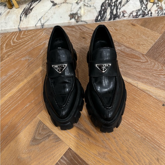 Prada Black Leather Loafers - Picture 1 of 6